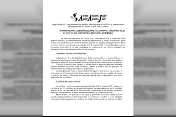 Asociación Americana de Juristas resalta transparencia del sistema electoral venezolano