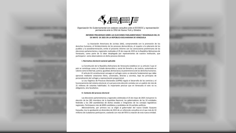 Asociación Americana de Juristas resalta transparencia del sistema electoral venezolano